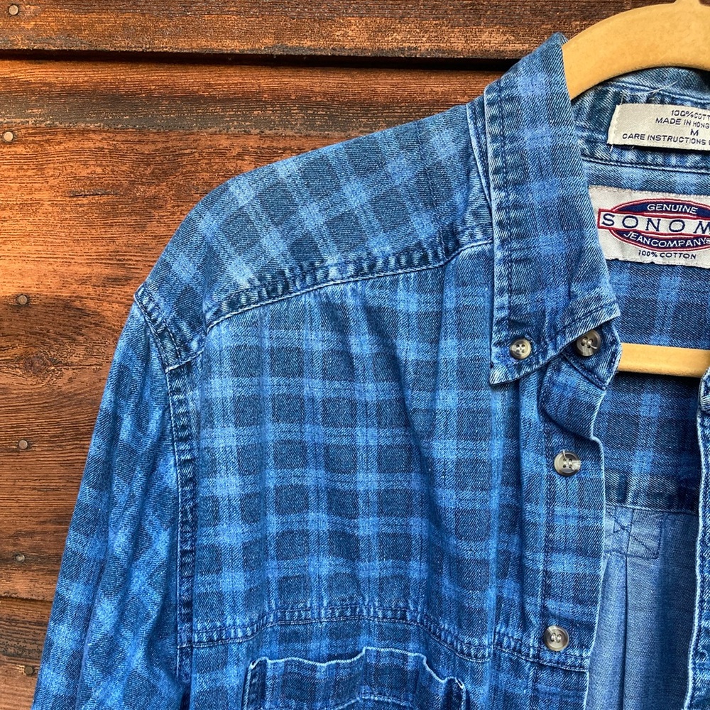 Plaid Denim 90s Button-Up Vintage Sonoma - Picture 2 of 8